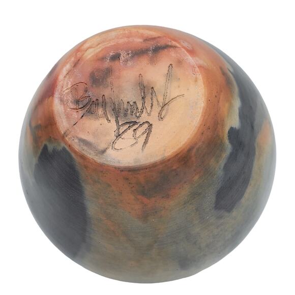 Studio Art Pottery Vase Earth Tone Squat Gourd Shape Pot 1989 Signed Bill Kimby - Picture 4 of 9